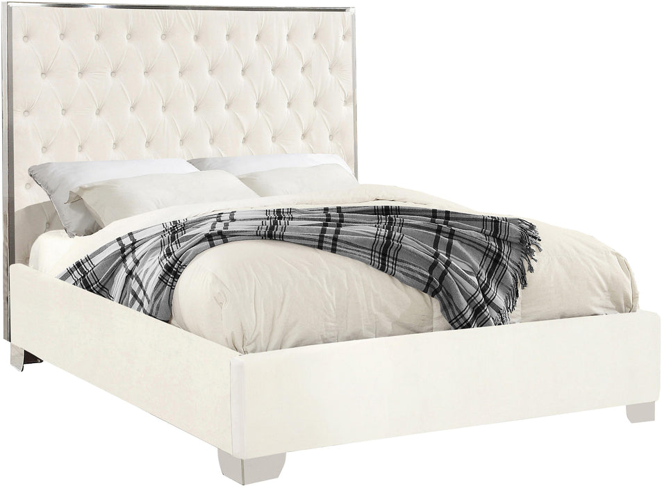 Lexi White Velvet Full Bed