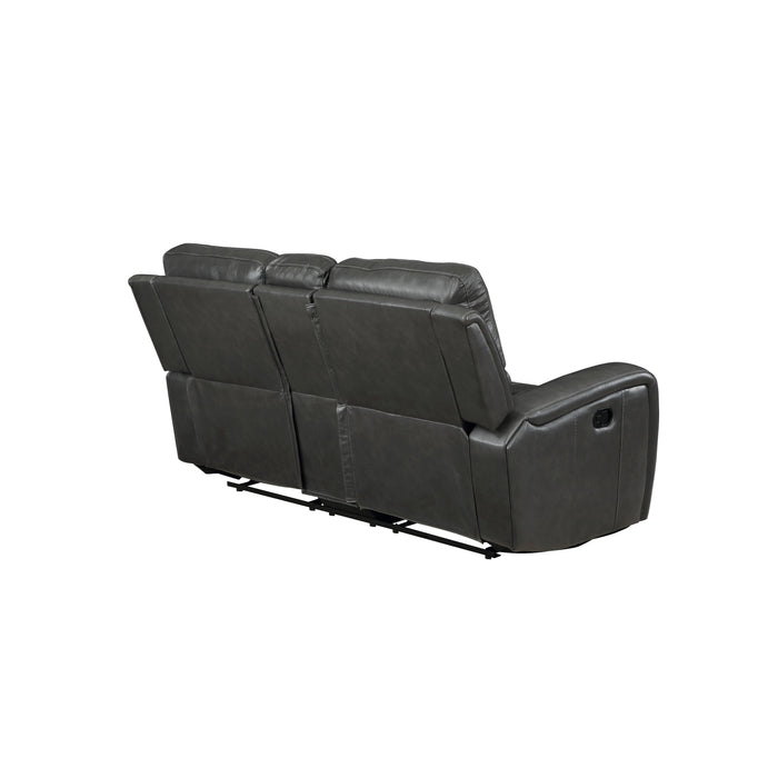 LINTON LEATHER CONSOLE LOVESEAT W/ DUAL RECLINERS-GRAY